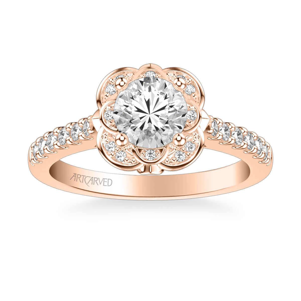 Skyler Contemporary Floral Halo Diamond Engagement Ring