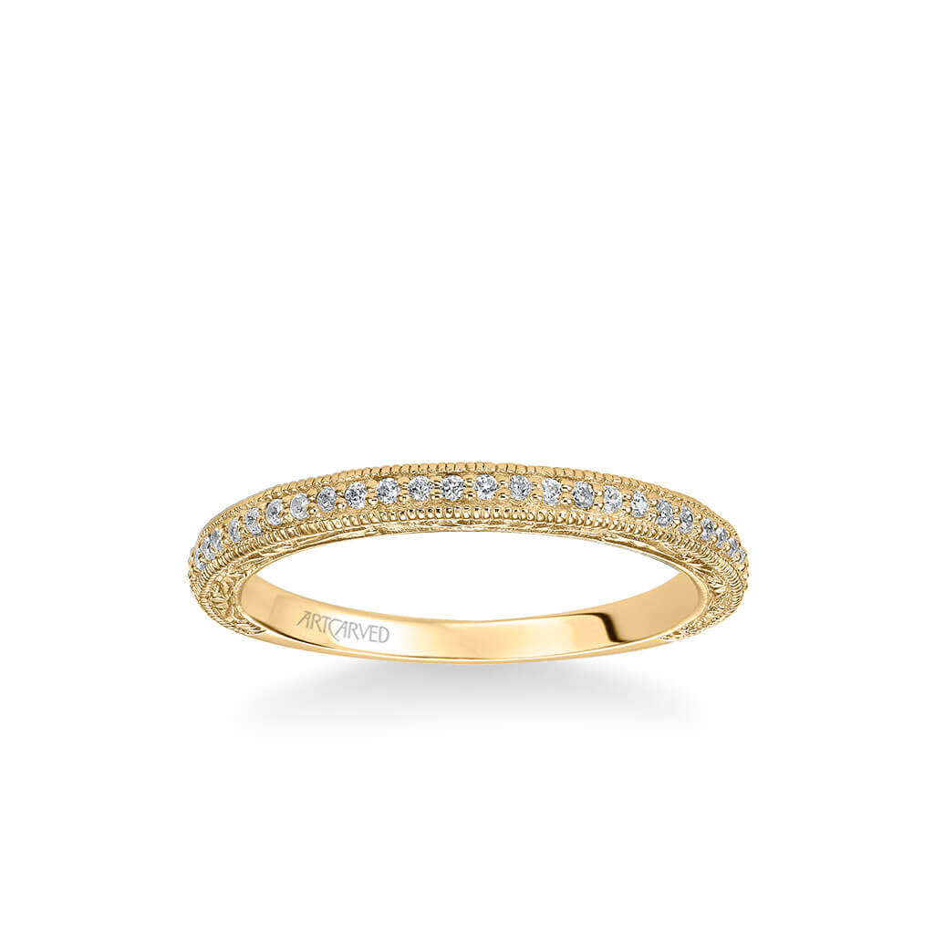 Gretchen Vintage Diamond and Milgrain Engraved Wedding Band