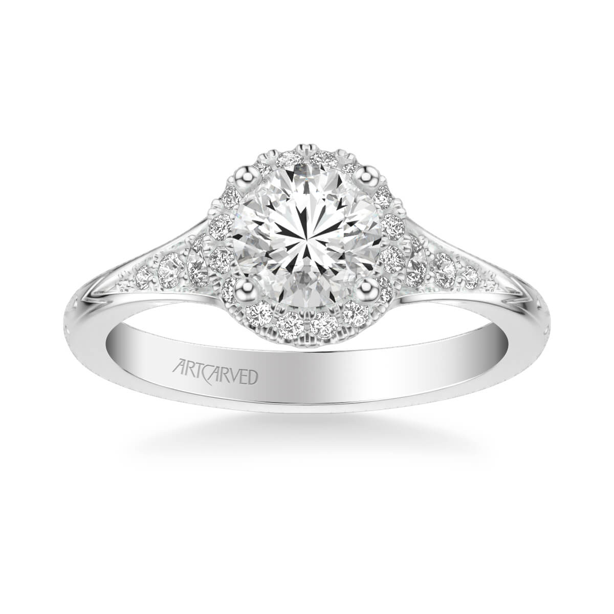 Farrah Vintage Round Halo Diamond Engagement Ring