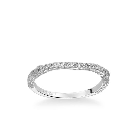 Angelina Vintage Diamond and Milgrain Engraved Wedding Band