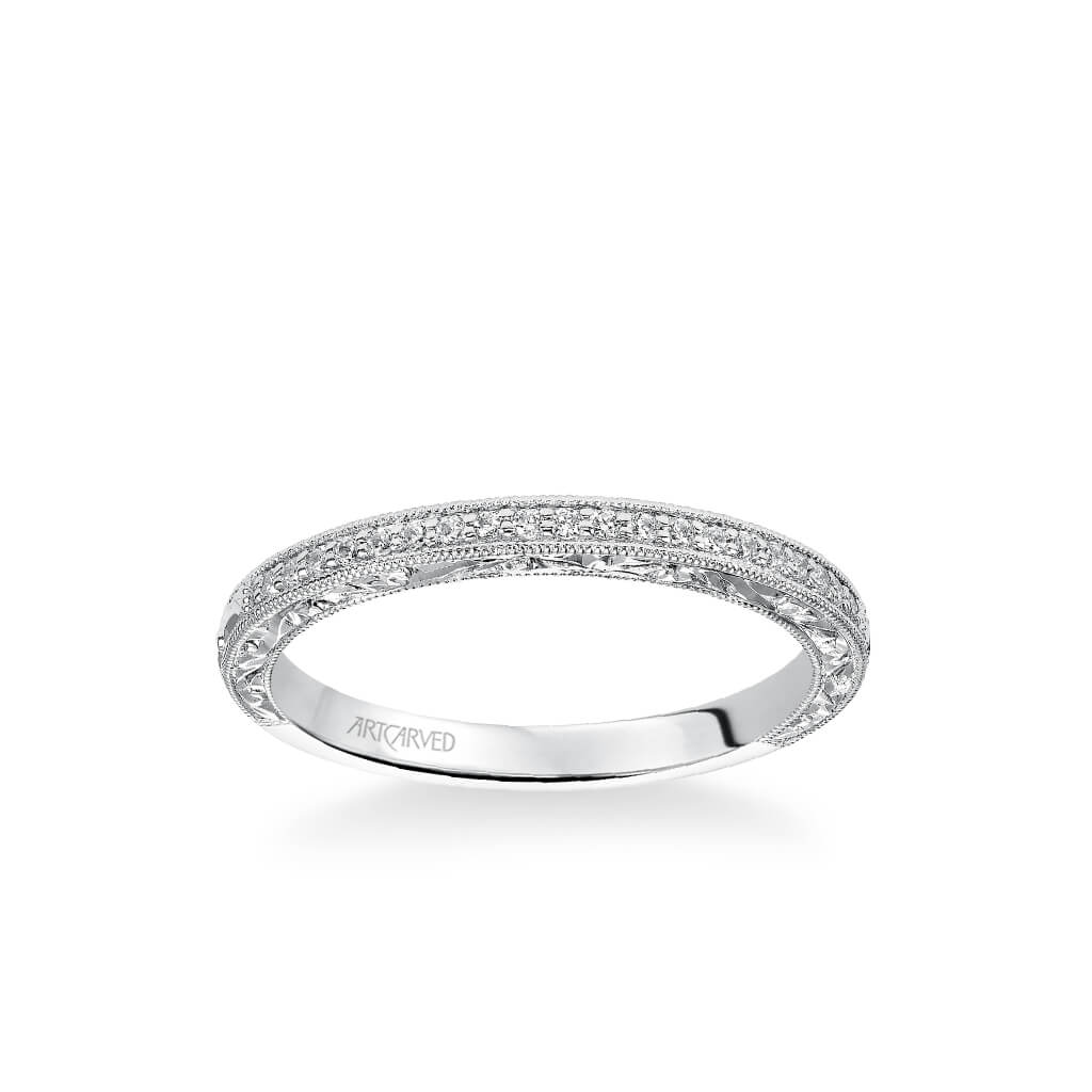 Julie Vintage Diamond and Milgrain Engraved Wedding Band