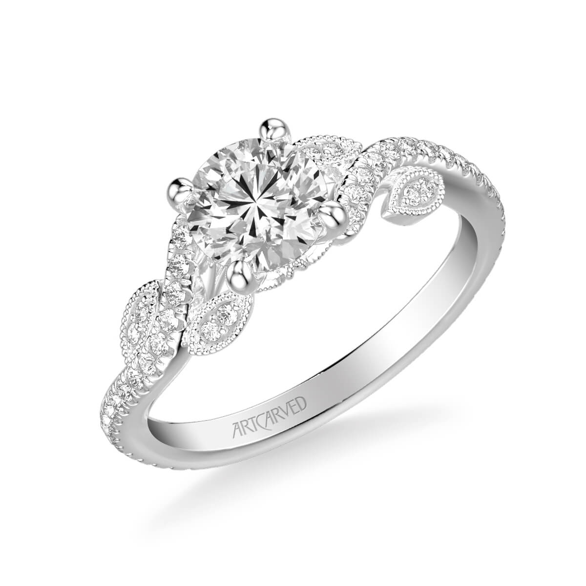 Milena Contemporary Side Stone Floral Diamond Engagement Ring