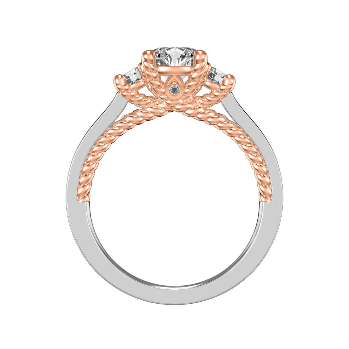 Marlow Contemporary Three Stone Rope Diamond Engagement Ring