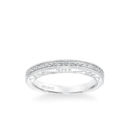 Indra Vintage Heritage Collection Diamond and Milgrain Filigree Scrollwork Wedding Band