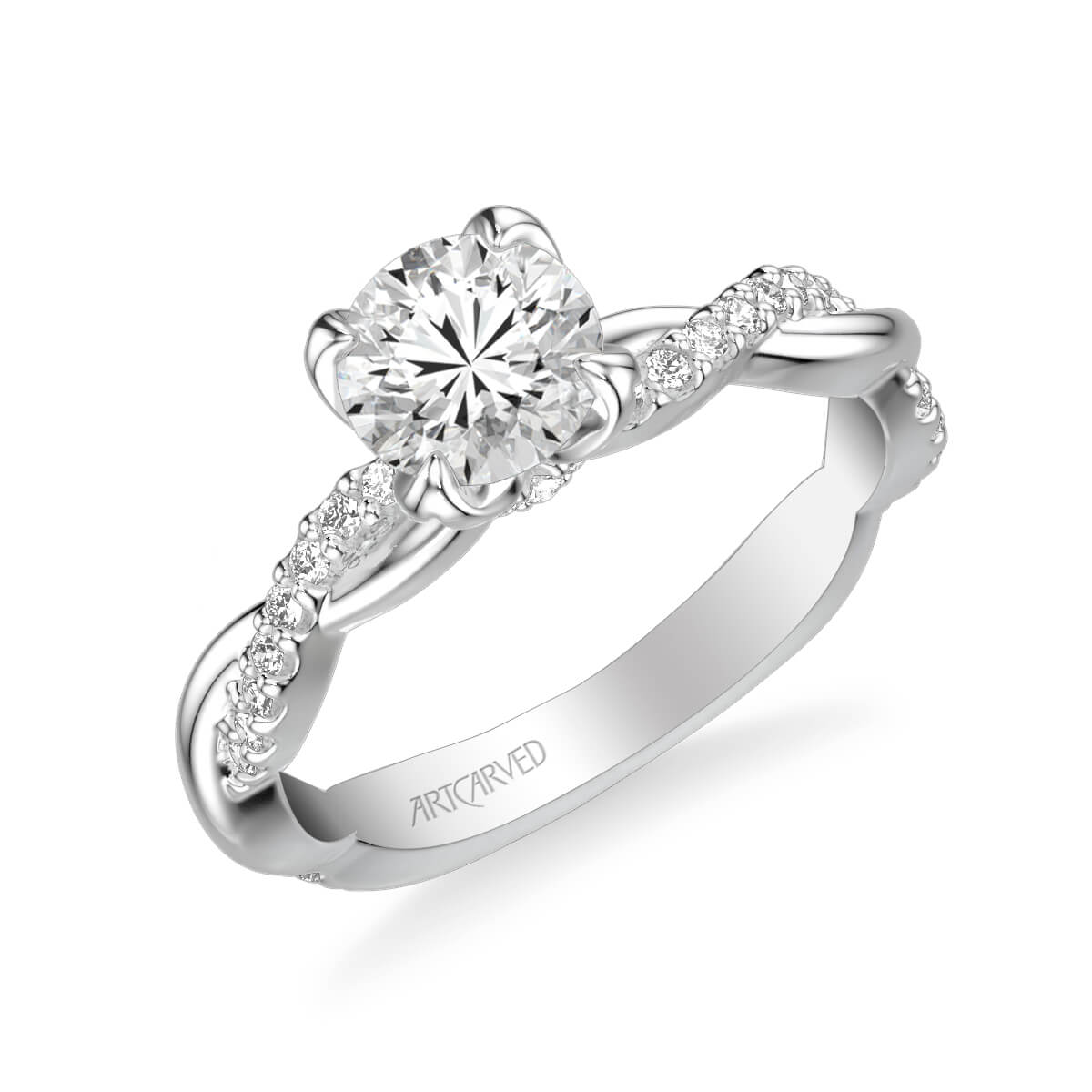 Daffodil Contemporary Side Stone Floral Diamond Engagement Ring