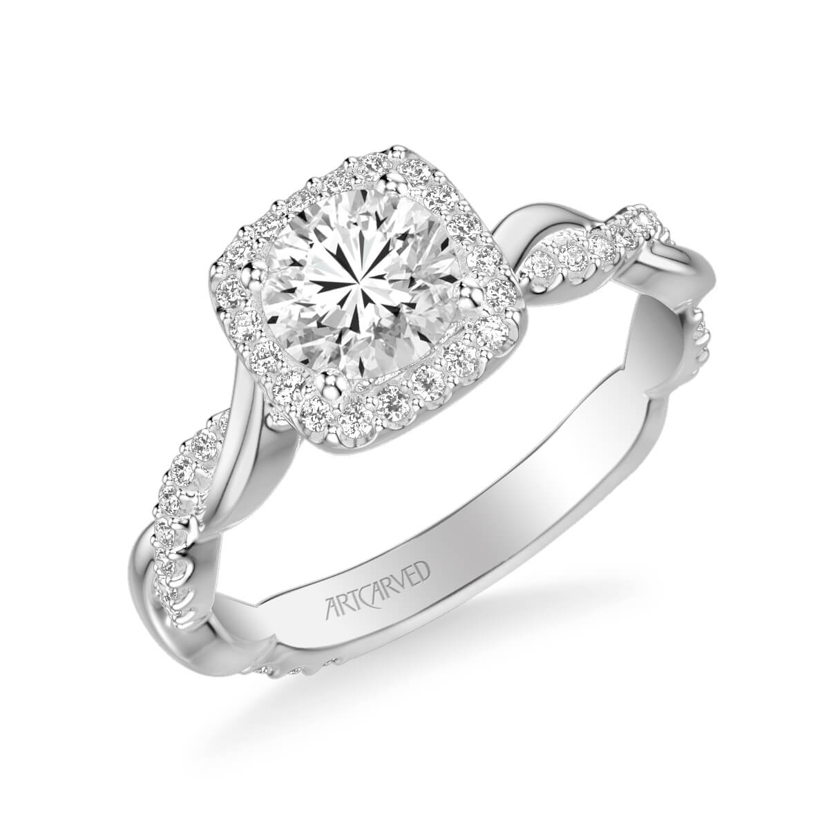 Ciara Contemporary Cushion Halo Twist Diamond Engagement Ring