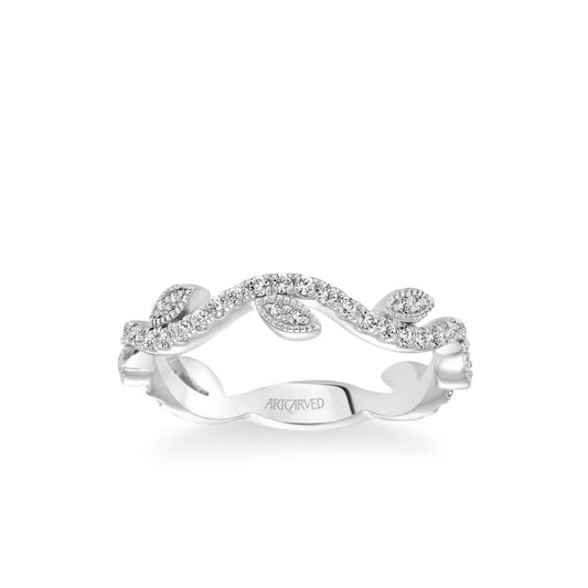 Stackable Band with Diamond Leaf and Vine Accents