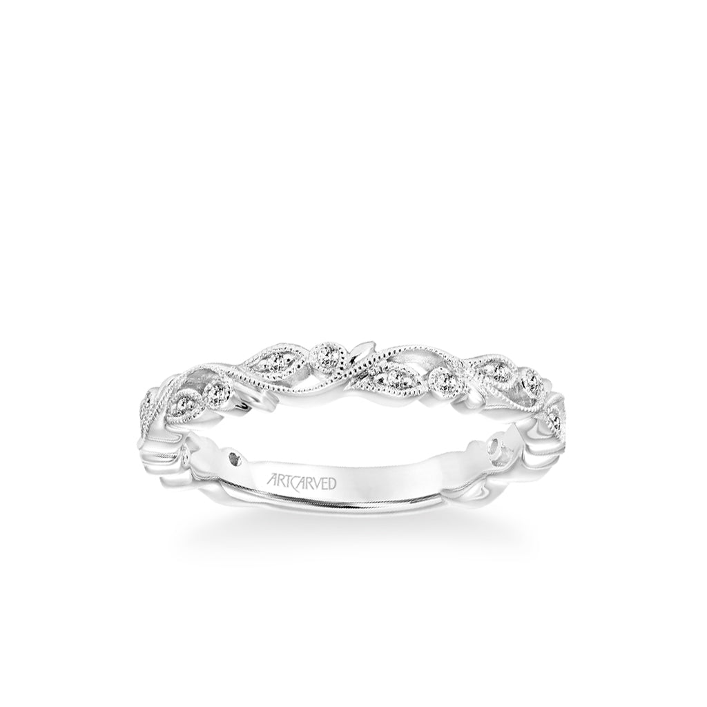 Stackable Band with Diamond and Milgrain Floral Design