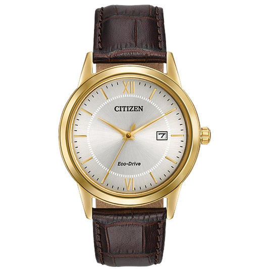 Citizen Gold Tone Stainless Steel Leather Watch AW1232-04A