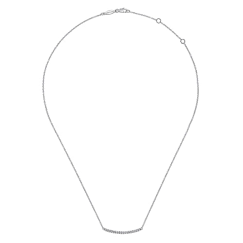 Gabriel & Co | 14K White Gold Diamond Pave Curved Bar Necklace