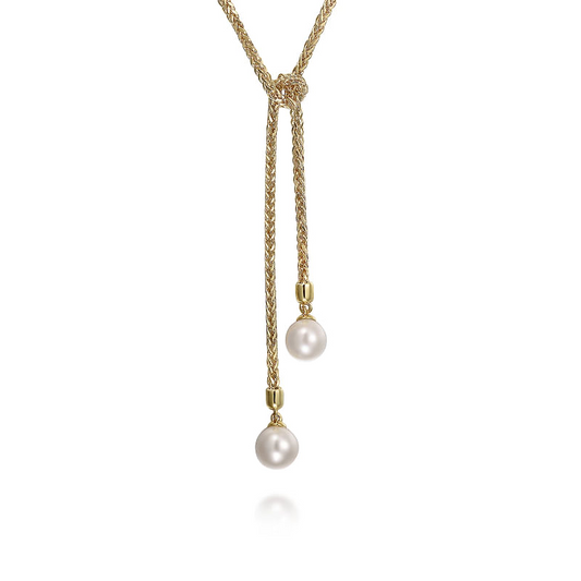 Gabriel & Co | 14K Yellow Gold Pearl Wrap Around And Tie Necklace