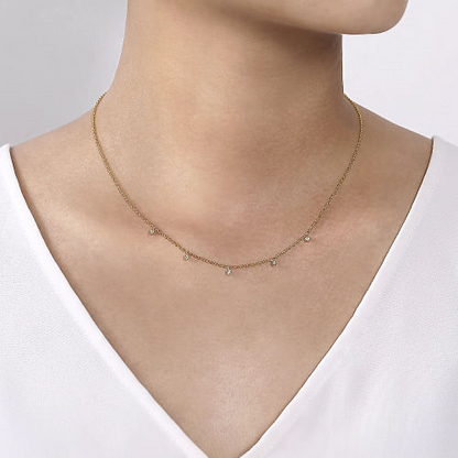 Gabriel & Co | 14K Yellow-White Gold Diamond Stations Droplet Necklace