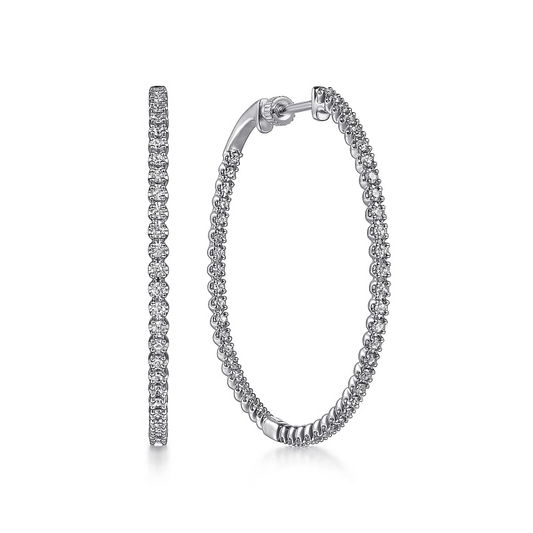 Gabriel & Co | 14K White Gold 40mm Diamond Inside Out Hoop Earrings