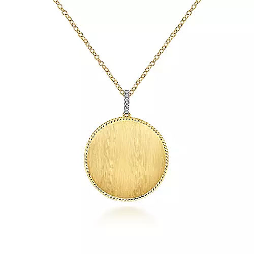 Gabriel & Co | 32 inch 14K Yellow Gold Round Pendant Necklace with Diamond Bale