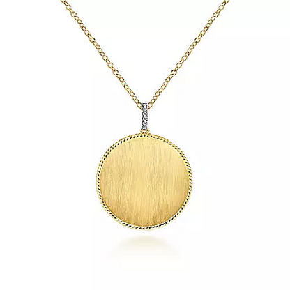 Gabriel & Co | 32 inch 14K Yellow Gold Round Pendant Necklace with Diamond Bale