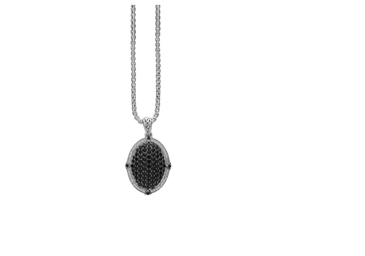 SILVER IVY BLACK AND WHITE PAVE PENDANT