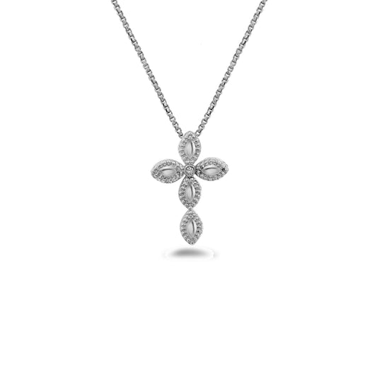 Silver Firefly Diamond Bead Cross Necklace