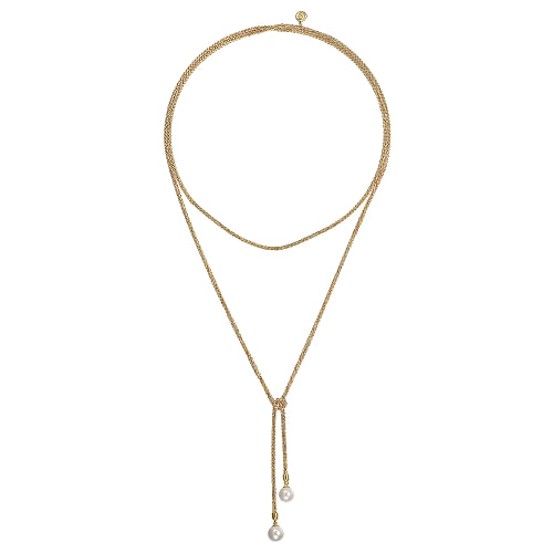 Gabriel & Co | 14K Yellow Gold Pearl Wrap Around And Tie Necklace