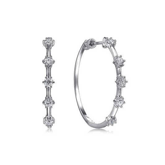 Gabriel & Co | 14K White Gold 30mm Classic Diamond Hoop Earrings