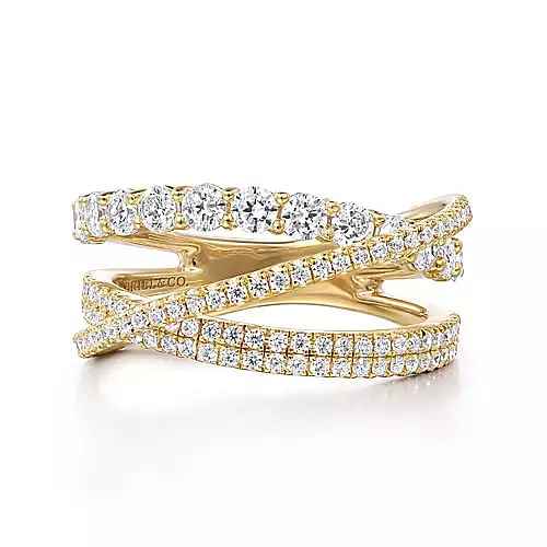 Gabriel & Co | 14K Yellow Gold Criss Crossing Layered Diamond Ring