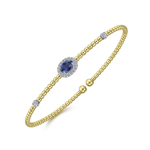 Gabriel & Co | 14K White-Yellow Gold Bujukan Sapphire and Diamond Halo Bangle