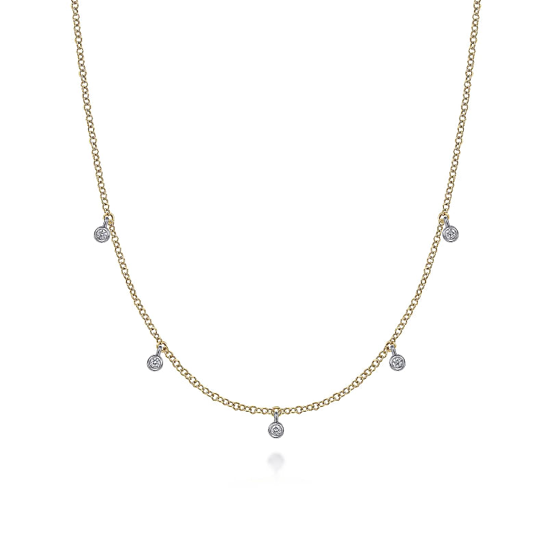 Gabriel & Co | 14K Yellow-White Gold Diamond Stations Droplet Necklace