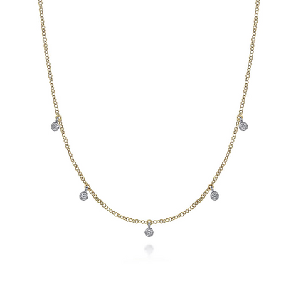 Gabriel & Co | 14K Yellow-White Gold Diamond Stations Droplet Necklace