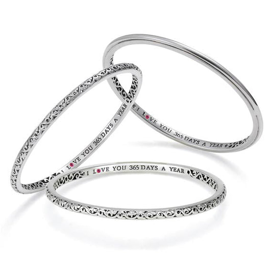 Silver I Love You 365 Days a Year' Stackable Bangle Bracelets