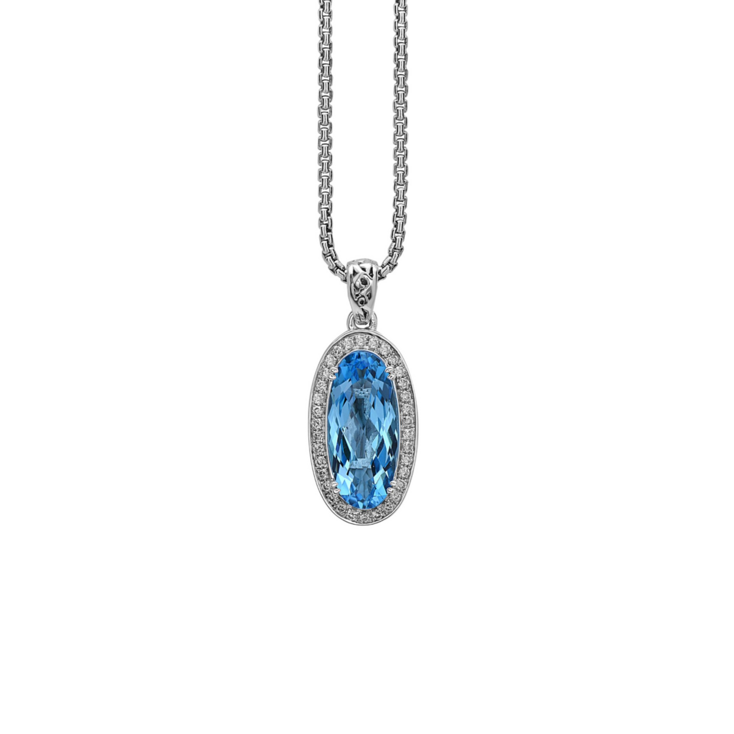 Silver Ivy Gemstone and Diamond Oval Pendant