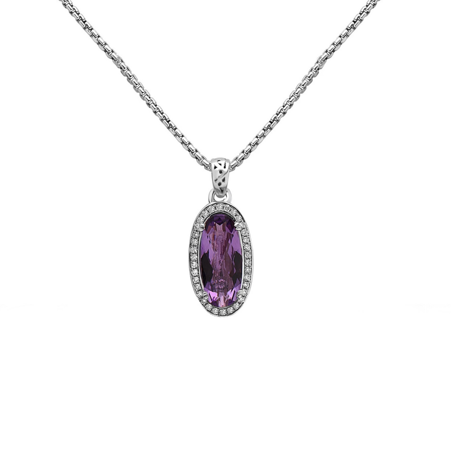 Silver Ivy Gemstone and Diamond Oval Pendant