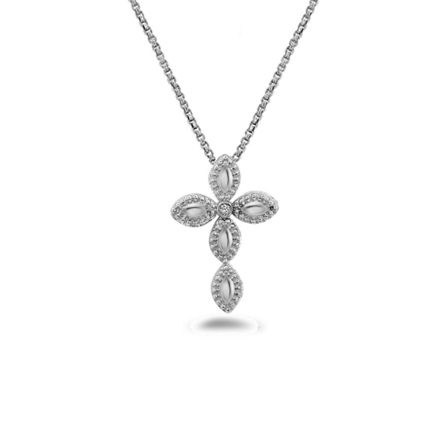 Silver Firefly Diamond Bead Cross Necklace