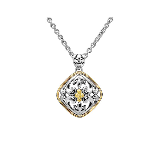 Silver Ivy Two Tone Diamond Shape Pendant