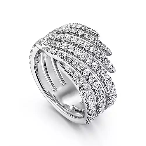 Gabriel & Co | 14K White Gold Diamond Spikes Bypass Ladies Ring