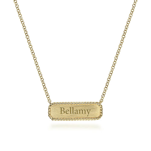 Gabriel & Co | 14K Yellow Gold Rectangular ID Pendant Necklace with Twisted Rope Frame