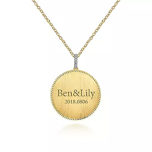 Gabriel & Co | 32 inch 14K Yellow Gold Round Pendant Necklace with Diamond Bale