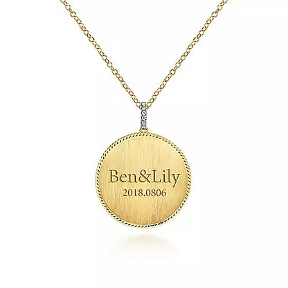 Gabriel & Co | 32 inch 14K Yellow Gold Round Pendant Necklace with Diamond Bale