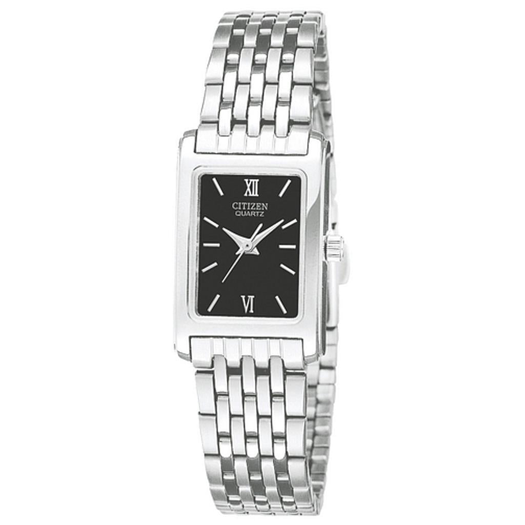 Citizen Ladies Silver Tone Quartz Black Dial Watch EJ5850-57E