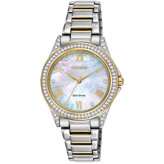 Citizen Ladies Two Tone Mother of Pearl Eco Drive Watch EM0234-59D