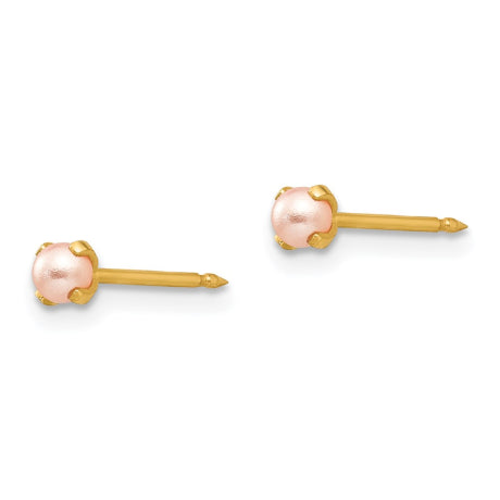 Inverness 14k 3mm Pink Simulated Pearl Post Earrings