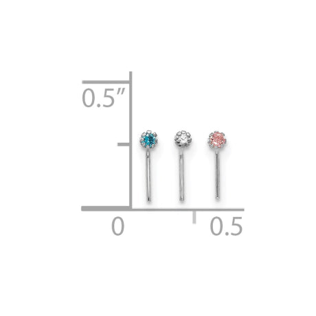 10k White Gold 1.5mm Set Of 3 CZ Nose Studs