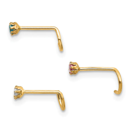 10k Set Of 3 CZ Nose Studs