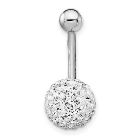 10K White Gold with10mm White Crystal Ball Belly Dangle