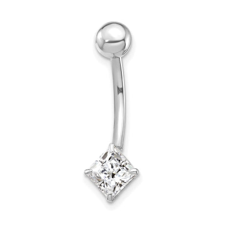 10k White Gold W/5mm Square Cz Belly Dangle