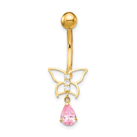 10k W/Dangle Butterfly/Pink Cz Belly Dangle