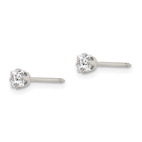 Inverness Stainless Steel 3mm Square CZ Post Earrings