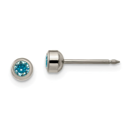 Inverness Titanium 4mm Aqua Crystal Bezel Earrings