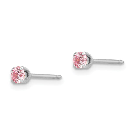 Inverness 14k White 3mm Pink CZ Earrings