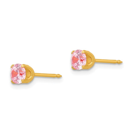 Inverness 24k Gold Plated 5mm Pink CZ Earrings