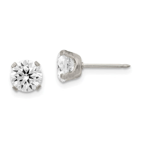 Inverness Stainless Steel 7mm CZ Post Earrings