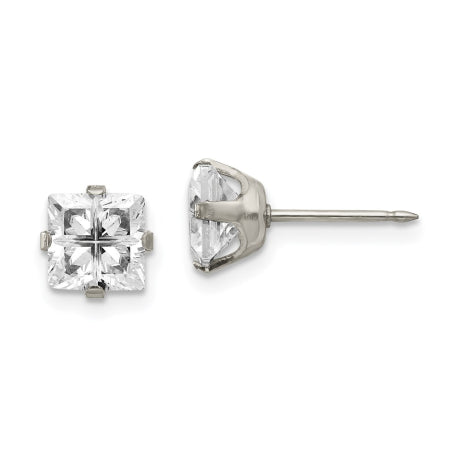 Inverness Stainless Steel 7mm Faceted Square CZ Earrings